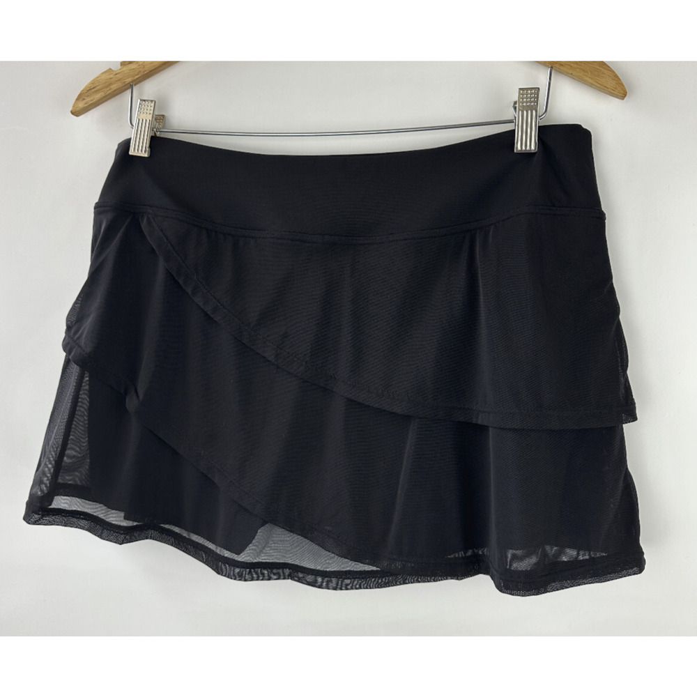 NWT Coco Reef Castaway Black Illusion-Overlay Mesh Layer Swim Skirt Shorts Large - Picture 8 of 10
